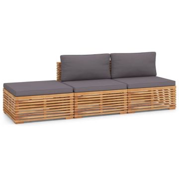 Set mobilier modular pentru gradina / terasa, Thomas Natural / Gri Inchis, canapea 2 locuri + taburet