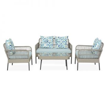 Set mobilier pentru gradina/terasa, 4 piese, Perch, otel, gri/albastru