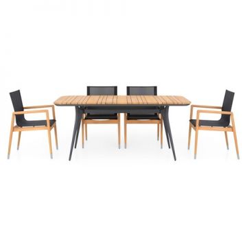 Set mobilier pentru gradina/terasa, 4 scaune si masa, Menorca, aluminiu, natur/negru