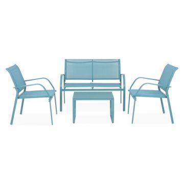 Set mobilier pentru gradina/terasa, Kavala, 4 piese, albastru