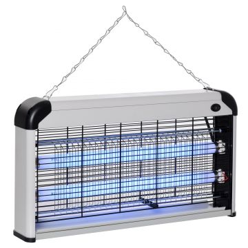 Outsunny Lampă UV Anti-Insecte 30W, Eficientă pentru 60m², Ideală pentru Exterior și Interior, Argintie | Aosom Romania