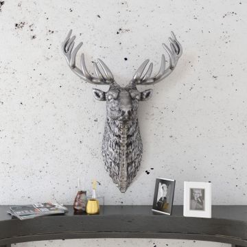 vidaXL Decorațiune cap de căprioară, din aluminiu, de perete, argintiu