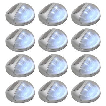 vidaXL Lămpi solare de exterior cu LED-uri, 12 buc., argintiu, rotund