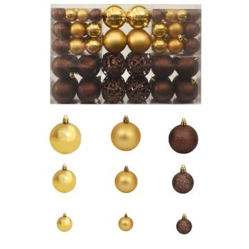 vidaXL Set globuri de Crăciun 100 buc. 3/4/6 cm, maro/bronz/auriu