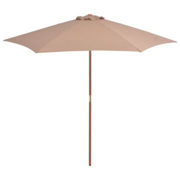 vidaXL Umbrelă de soare de exterior cu stâlp din lemn, taupe, 270 cm