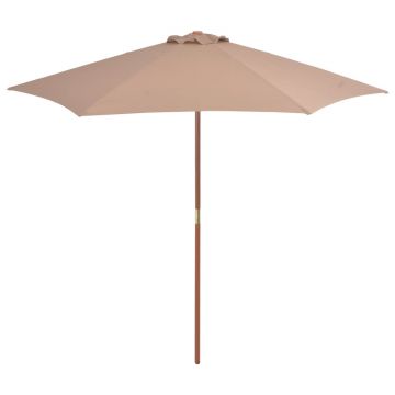 vidaXL Umbrelă de soare de exterior cu stâlp din lemn, taupe, 270 cm