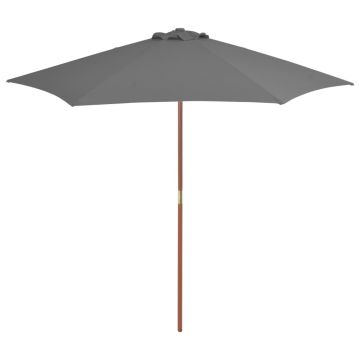 vidaXL Umbrelă de soare de exterior, stâlp din lemn, antracit, 270 cm