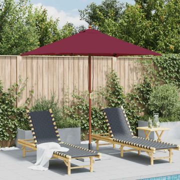 vidaXL Umbrelă de soare de exterior, stâlp lemn, 150x200 cm roșu bordo