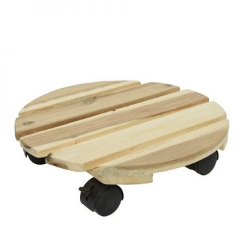 Baza rotunda cu roti pentru ghivece, Decoris, 30x8 cm, salcam