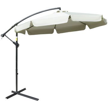 Outsunny Umbrela de Soare pentru Gradina cu Brat Parasolar din Metal, Baldachin din Poliester Regllabil si Deschidere cu Manivela, Φ265x265cm, Bej