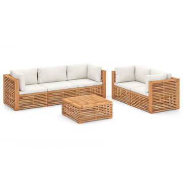 Set mobilier modular pentru gradina / terasa, Devon Natural / Crem, canapea 3 locuri + canapea 2 locuri + masa de cafea Set mobilier modular pentru gradina / terasa, Devon Natural / Crem, canapea 3 locuri + canapea 2 locuri + masa de cafea