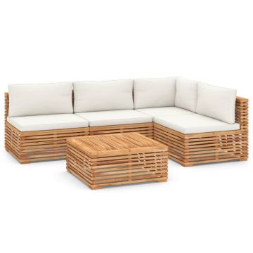 Set mobilier modular pentru gradina / terasa, Reya Natural / Crem, coltar 4 locuri + masa de cafea