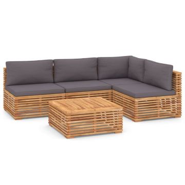 Set mobilier modular pentru gradina / terasa, Reya Natural / Gri Inchis, coltar 4 locuri + masa de cafea