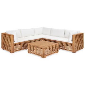 Set mobilier modular pentru gradina / terasa, Sasha Natural / Crem, coltar 5 locuri + masa de cafea