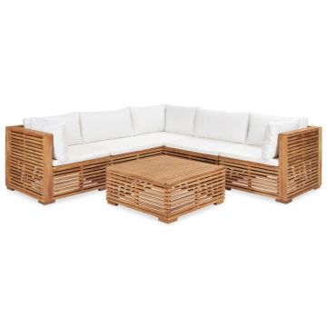 Set mobilier modular pentru gradina / terasa, Sasha Natural / Crem, coltar 5 locuri + masa de cafea Set mobilier modular pentru gradina / terasa, Sasha Natural / Crem, coltar 5 locuri + masa de cafea