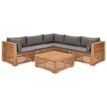 Set mobilier modular pentru gradina / terasa, Sasha Natural / Gri Inchis, coltar 5 locuri + masa de cafea Set mobilier modular pentru gradina / terasa, Sasha Natural / Gri Inchis, coltar 5 locuri + masa de cafea