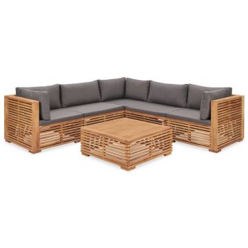 Set mobilier modular pentru gradina / terasa, Sasha Natural / Gri Inchis, coltar 5 locuri + masa de cafea