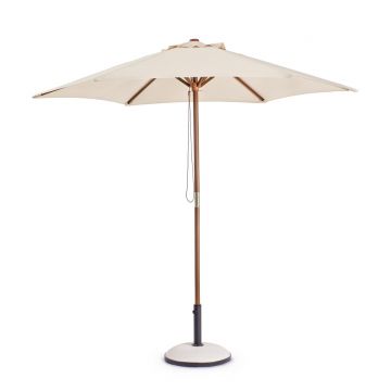 Umbrela pentru gradina/terasa Syros, Bizzotto, Ø250 x 227 cm, stalp Ø38 mm, lemn/poliester, natural