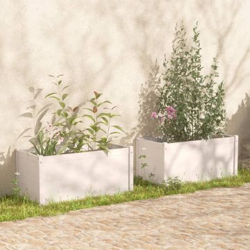 vidaXL Jardiniere de grădină 2 buc. alb 100x50x50 cm lemn masiv pin