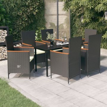 vidaXL Set de masă pentru grădină, 7 piese, cu perne, negru