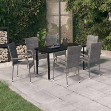 vidaXL Set mobilier de grădină, 7 piese, gri și negru