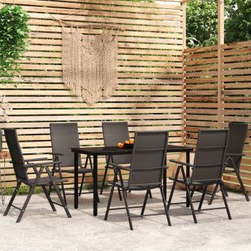 vidaXL Set mobilier de grădină, 7 piese, negru