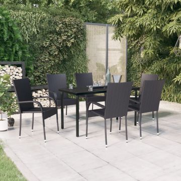 vidaXL Set mobilier pentru grădină, 7 piese, negru