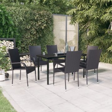 vidaXL Set de servit masa pentru grădină, 7 piese, negru