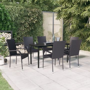 vidaXL Set mobilier de grădină, 7 piese, negru