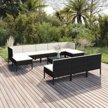 vidaXL Set mobilier de grădină cu perne, 11 piese, negru, poliratan