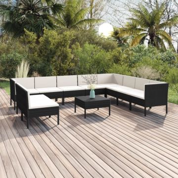 vidaXL Set mobilier de grădină cu perne, 11 piese, negru, poliratan