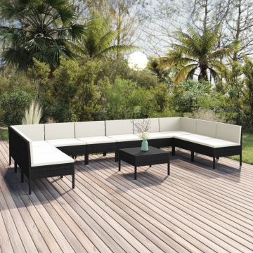 vidaXL Set mobilier de grădină cu perne, 11 piese, negru, poliratan