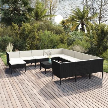 vidaXL Set mobilier de grădină cu perne, 13 piese, negru, poliratan