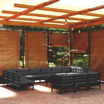 vidaXL Set mobilier de grădină cu perne, 14 piese, negru, lemn de pin
