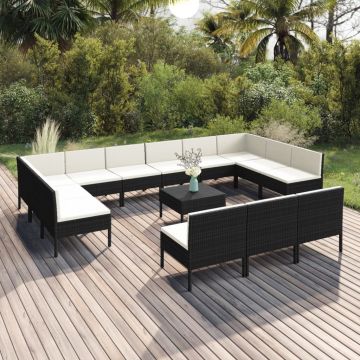 vidaXL Set mobilier de grădină cu perne, 14 piese, negru, poliratan