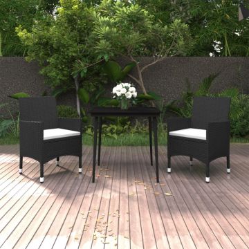 vidaXL Set mobilier de grădină cu perne, 3 buc., poliratan și sticlă