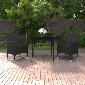 vidaXL Set mobilier de grădină cu perne, 3 buc, poliratan și sticlă