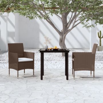 vidaXL Set mobilier de grădină, cu perne, 3 piese, maro și negru
