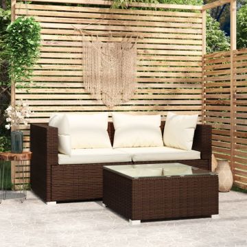 vidaXL Set mobilier de grădină cu perne, 3 piese, maro, poliratan