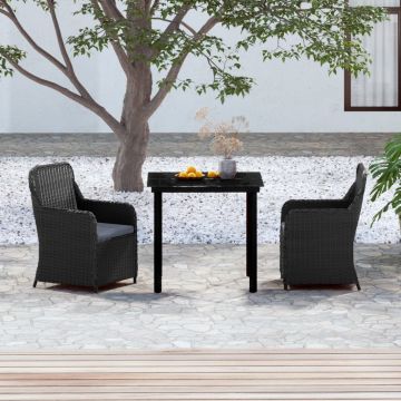 vidaXL Set mobilier de grădină, cu perne, 3 piese, negru