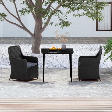 vidaXL Set mobilier de grădină cu perne, 3 piese, negru