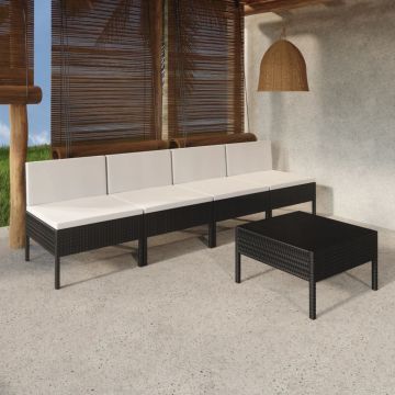 vidaXL Set mobilier de grădină cu perne, 5 piese, negru, poliratan