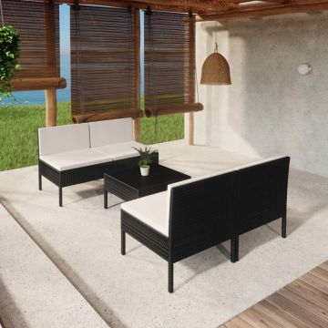 vidaXL Set mobilier de grădină cu perne, 5 piese, negru, poliratan