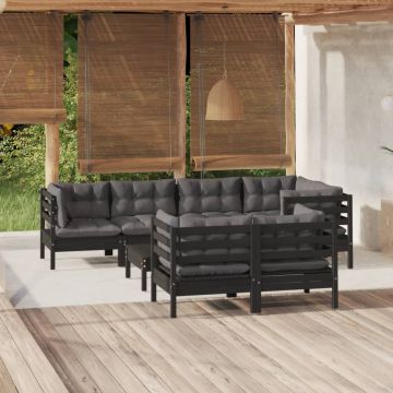 vidaXL Set mobilier de grădină cu perne 8 piese negru lemn masiv pin