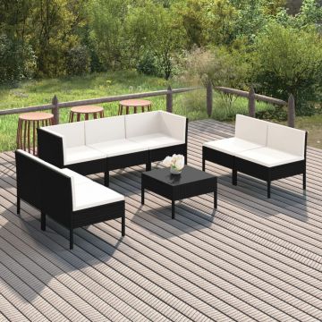 vidaXL Set mobilier de grădină cu perne, 8 piese, negru, poliratan