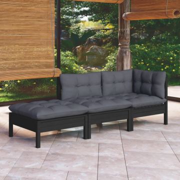 vidaXL Set mobilier grădină cu perne, 3 piese, lemn masiv pin