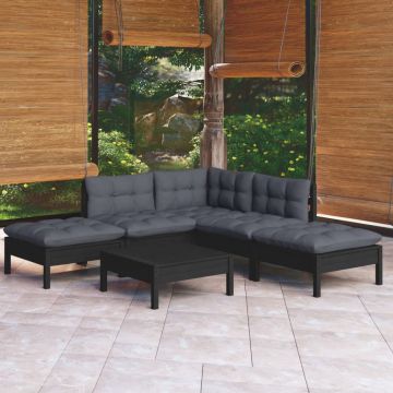 vidaXL Set mobilier de grădină cu perne, 6 piese, negru, lemn de pin