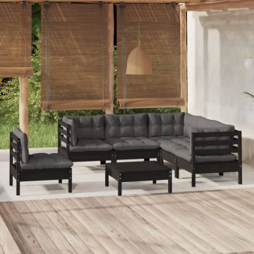 vidaXL Set mobilier grădină cu perne, 6 piese, negru, lemn de pin