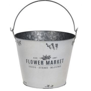 Ghiveci Bucket Shape, 23.3x19x16.8 cm, zinc, alb