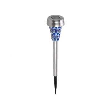 Lampa solara de gradina Mosaic Glass, 7.5x38 cm, inox, albastru